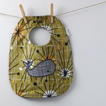 Whale Baby Bib - Mid-Mod Baby Gift - Toddler-Sized Bib with Snaps